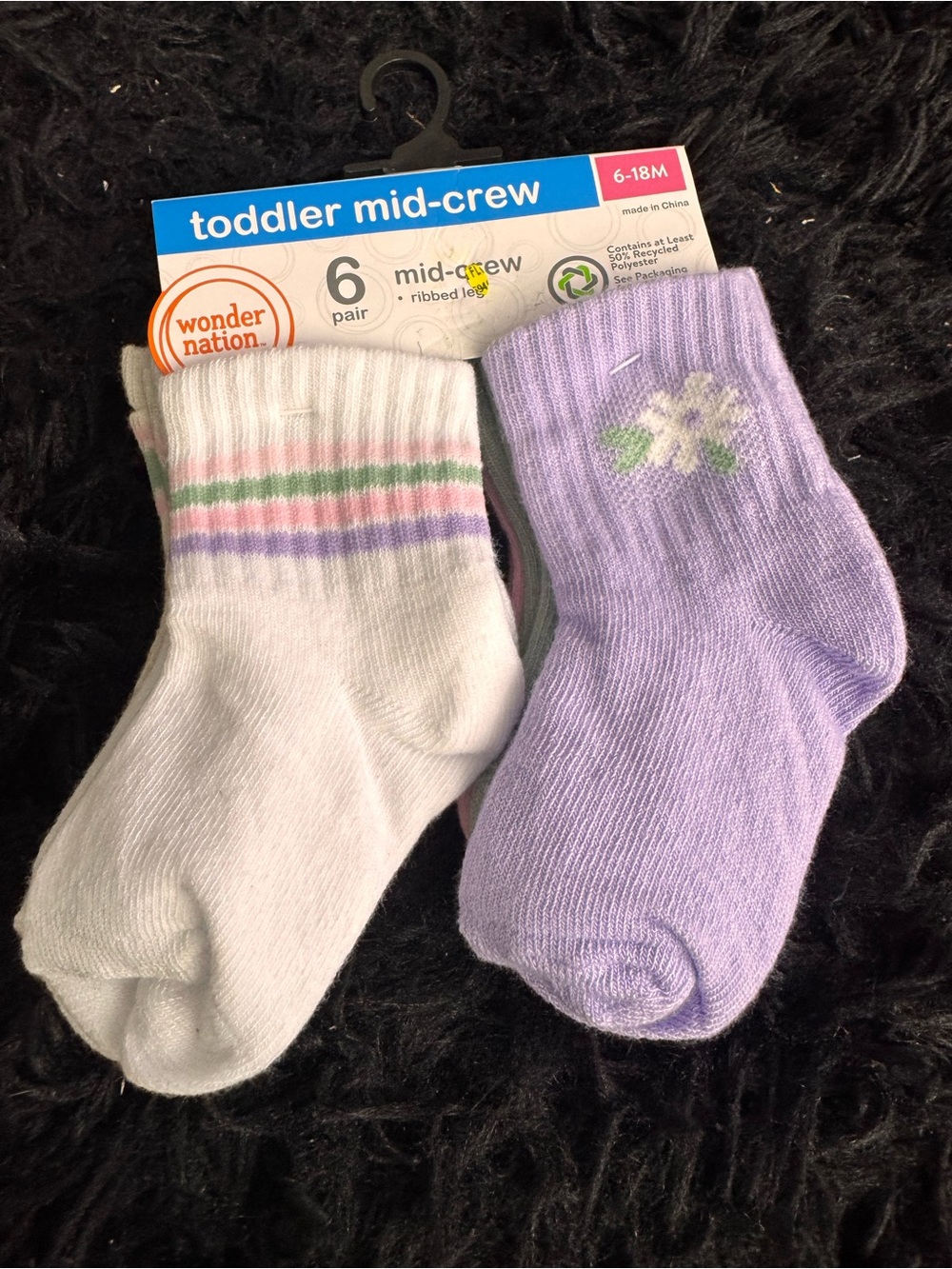 wonder nation White & Lavender Toddler Mid-Crew Socks - 6 Pair